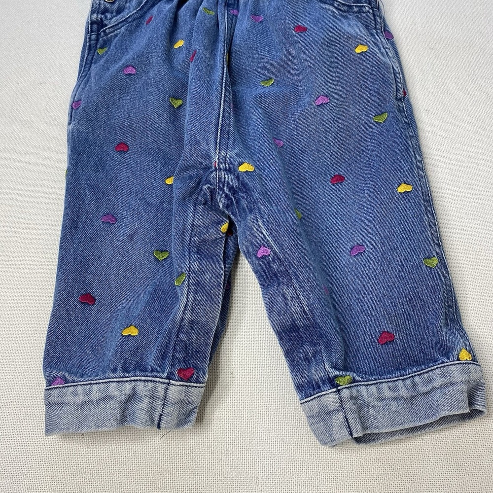 Vintage Carter's Girls Blue Denim Overalls 18-24M Embroidered Hearts Y2K - Picture 10 of 16